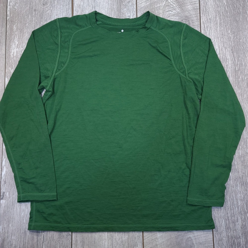 True North Merino Wool Base Layer Mens M Green Long Sleeve Crew Neck Top